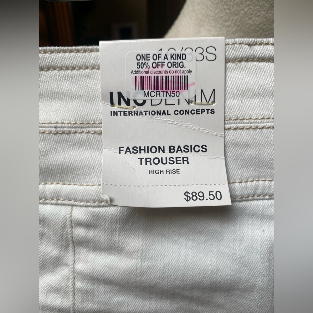 INC Denim NWT White Jeans. High rise, boot cut.